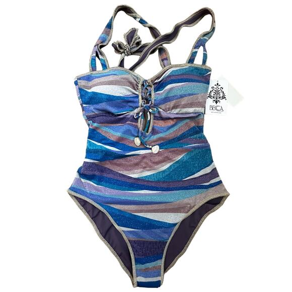 Becca|Glitter One Piece Swim Suit|Multicolor|NWT|SZ L - Picture 1 of 6